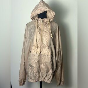 IZOD CLUB Men’s Vintage Nylon Lightweight Beige Pullover Hooded Jacket - Large